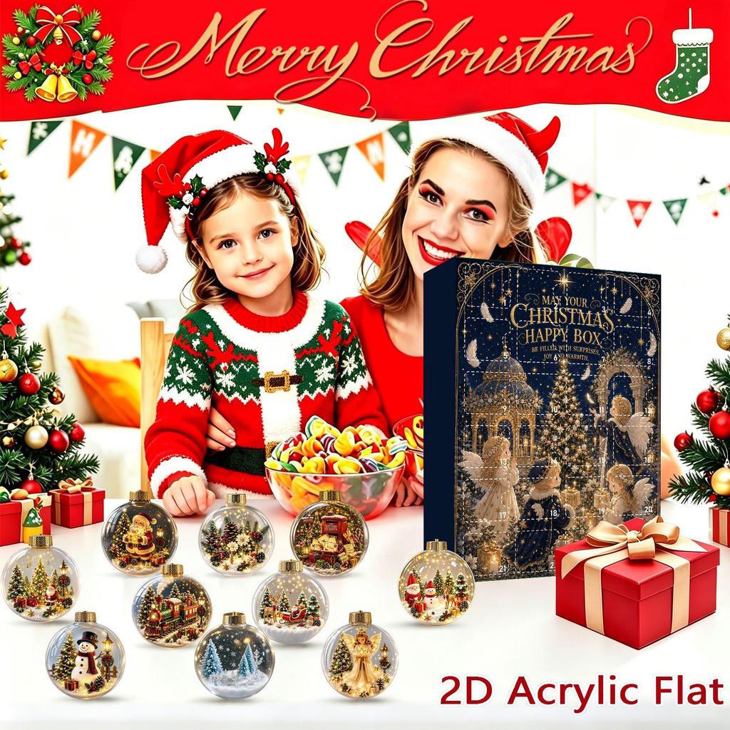 2026 Christmas Countdown Calenda, 24 Acrylic Snow Globe Christmas Tree Ornaments,Holiday Gift for Christmas