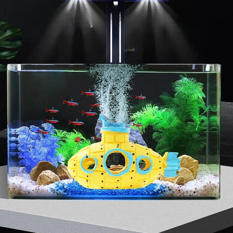 Aquarium Aquarium Dekoration U-Boot Vintage Harz Hohl Multi Loch Fisch Garnelen Spielhaus Fisch Verstecken Wohnkultur Lieferungen