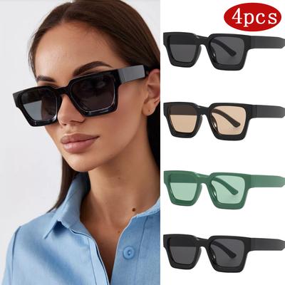 4pcs New Retro Candy Colors Square Sunglasses For Women Men Fashion Thick Frame Sun Glasses Modern Female Male Shades UV400