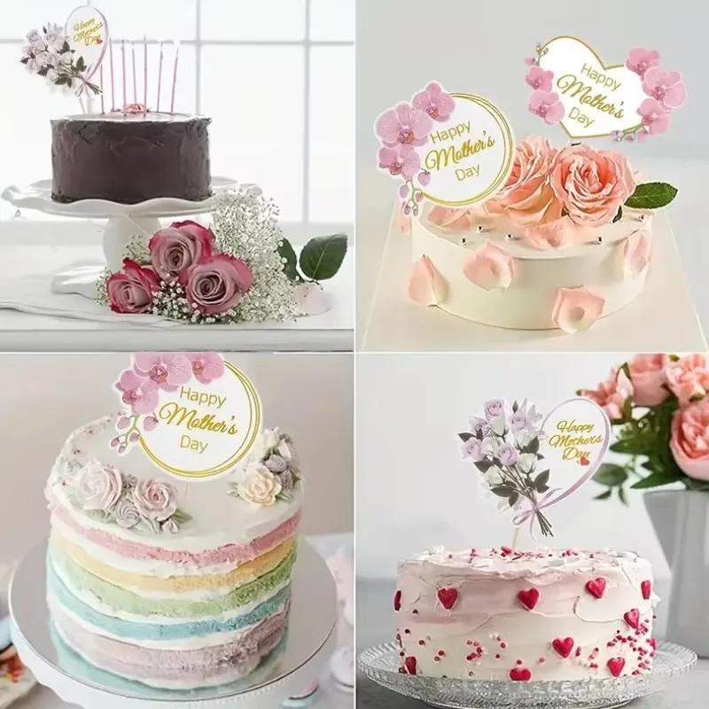 10pcs Mother's Day Cake Card Insertion Cake Decoration Ribbon Bouquet Flowers Romantic Creative Baking Festival Surprise
