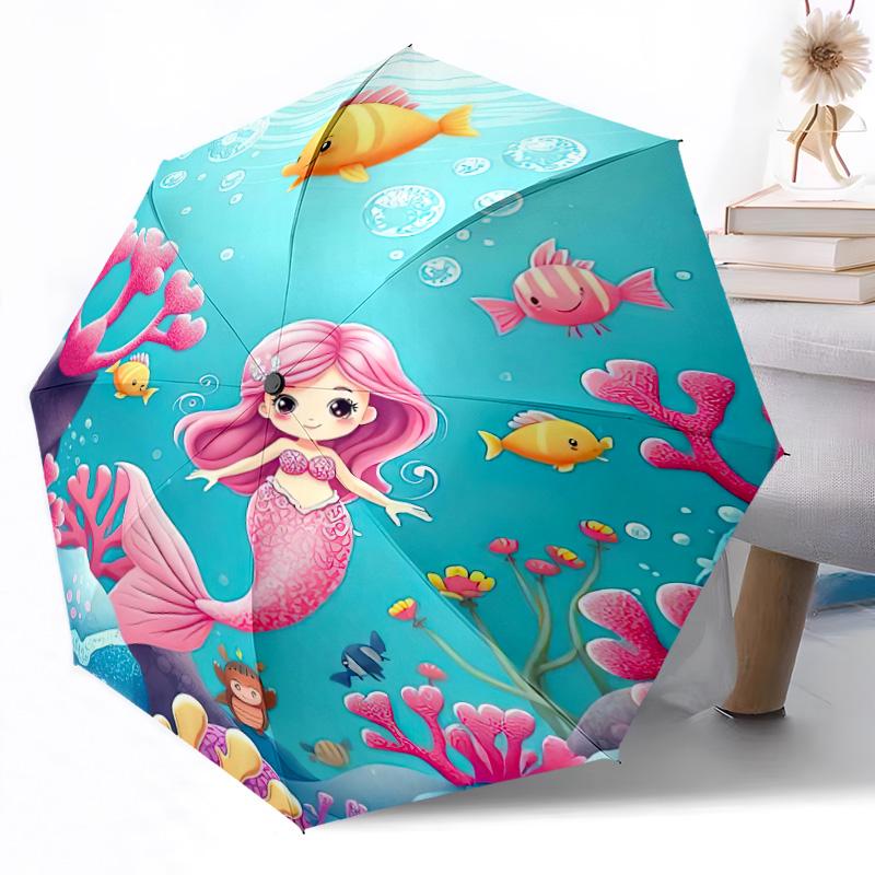 Mermaid Underwater Adventure Outdoor Automatic Umbrella Sturdy 8-Rib Shaft weight Travel Essential Compact Folding Umbrella