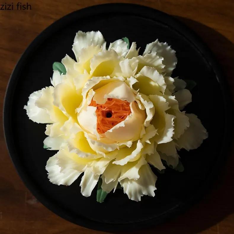 

Pure Handmade Peony Incense Burners Thread Incense Plate Diffuser License Holder Aromatherapy Dish Home Decoration Crafts жовтий