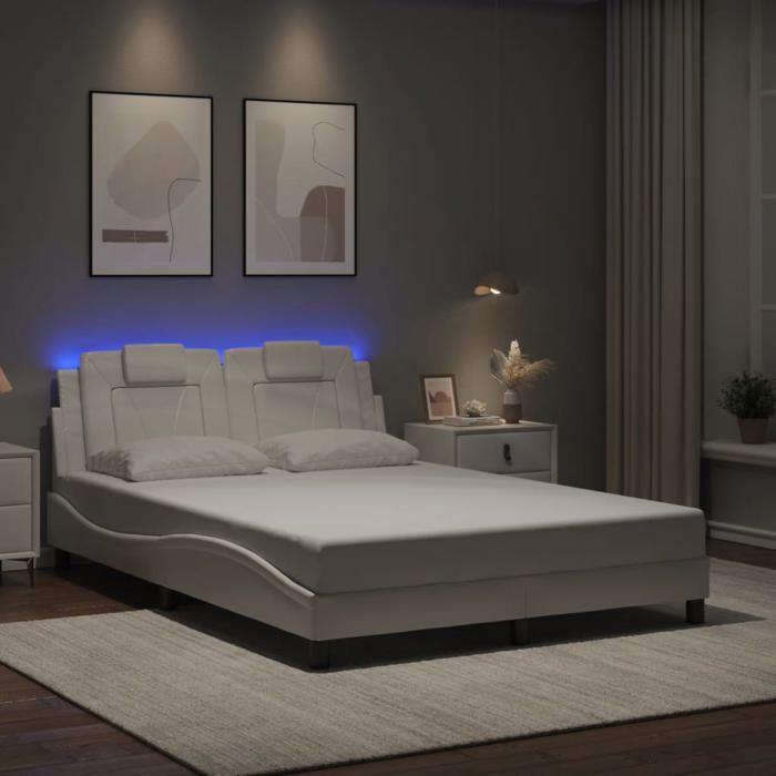 VidaXL Bed Frames with LED Lights, Upholstered Bed with Headboard, Double Bed, Adult Bedroom Bed, Modern, White 140x190 Cm 3214016