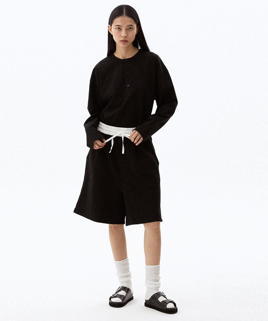HYII Unisex Color Block Waistband Sweat Shorts [Black]