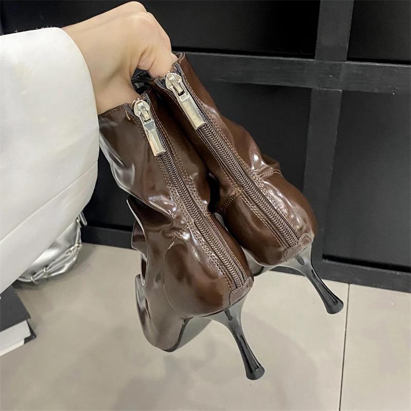 Fashion Eilyken Autumn Winter Pointed Toe Women Ankle Boots Design Pleated Thin Heels Shoes Fashion Booties Zapatos De Mujer