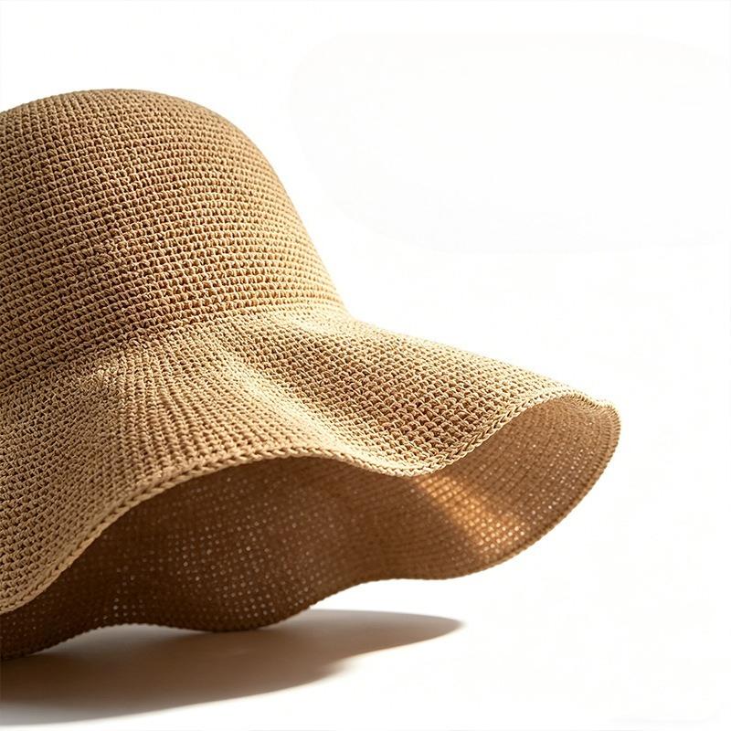 Women's Wide-Brimmed Straw Sun Hat Foldable Summer Fisherman's Hat Breathable Slimming for Outdoor Travel and Beach Use