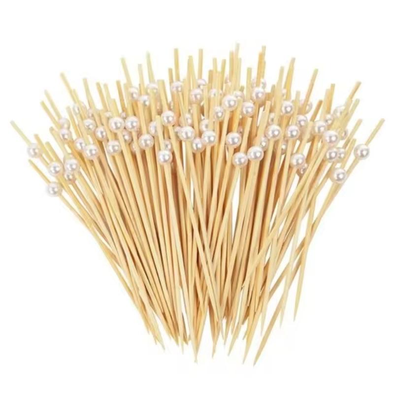100PCS Disposable Pearl Toothpicks Disposable Bamboo Skewers Fruit Appetizers Cake Desserts Forks Wedding Party Supplies