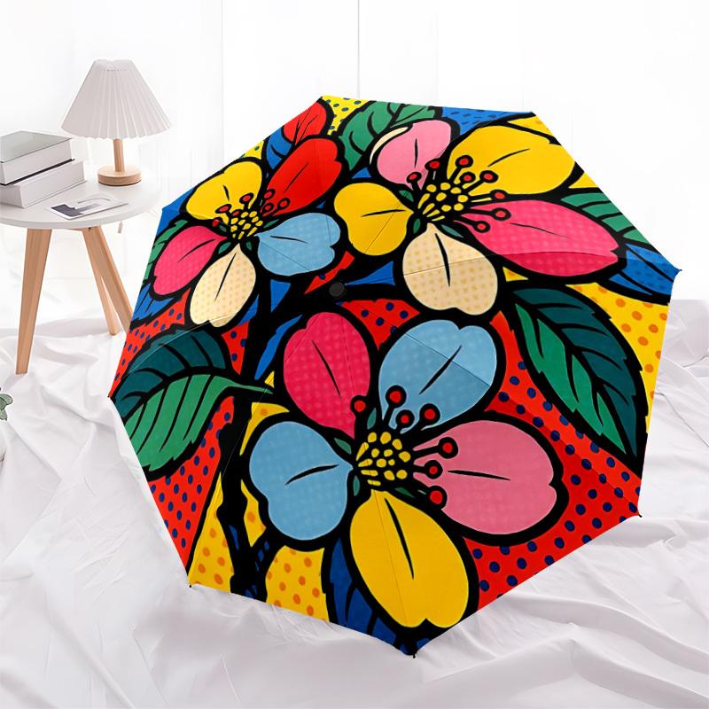 1PC Floral PopArt Automatic Folding Umbrella, Portable & Foldable Design with 8 Ribs, 12
