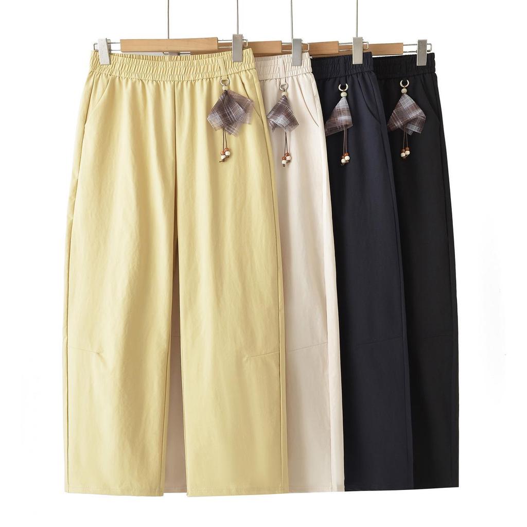 2026 New High-Waisted Elastic Straight-Leg Summer Pants for Middle-Aged Moms