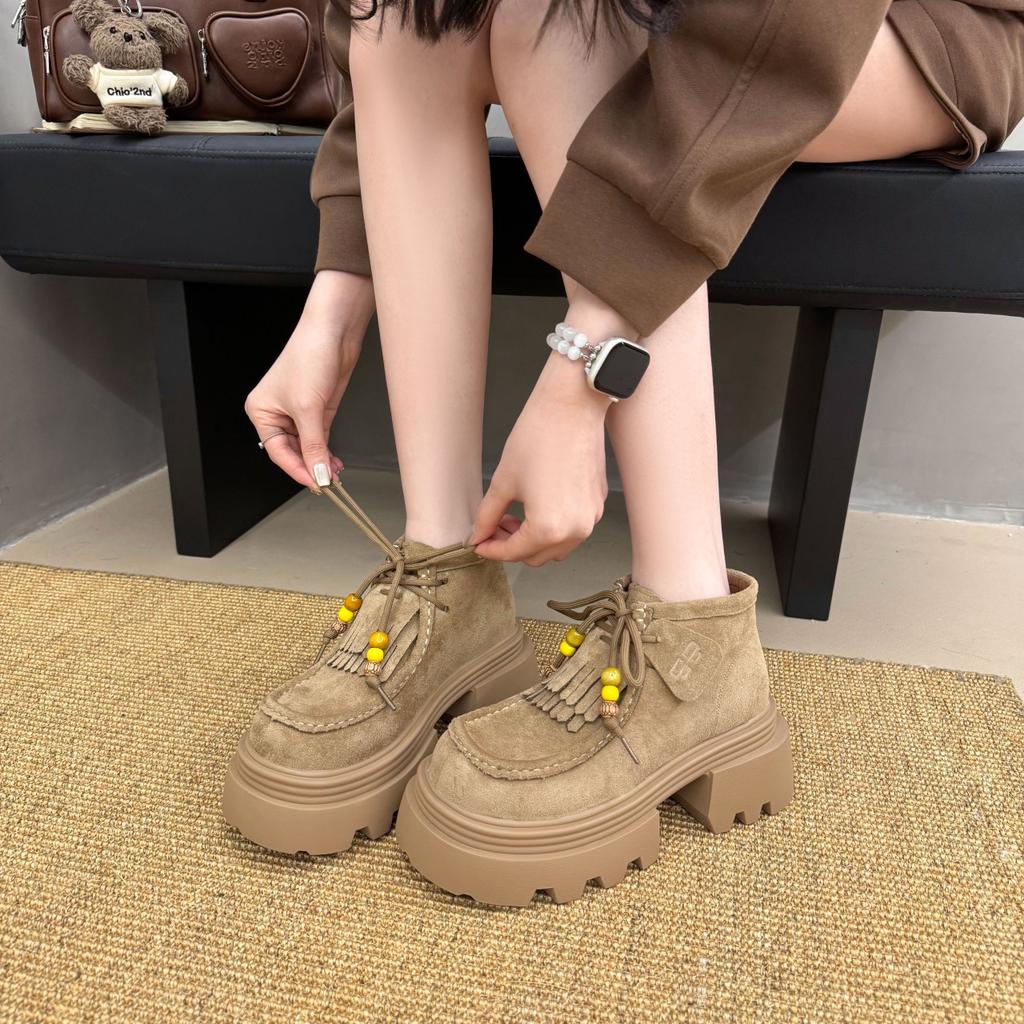 Platform high-top shoes women's shoes 2025 new Maillard casual Martin boots small height-increasing short boots spring and autumn single boots