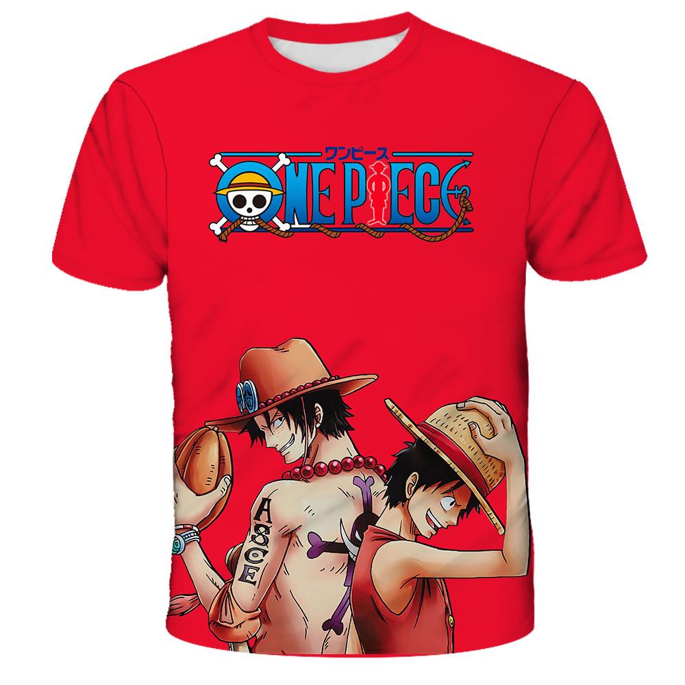Children's Anime One Piece Luffy 3D Digital Printed Boys' Street Trendy Round Neck Short Sleeved T-shirt