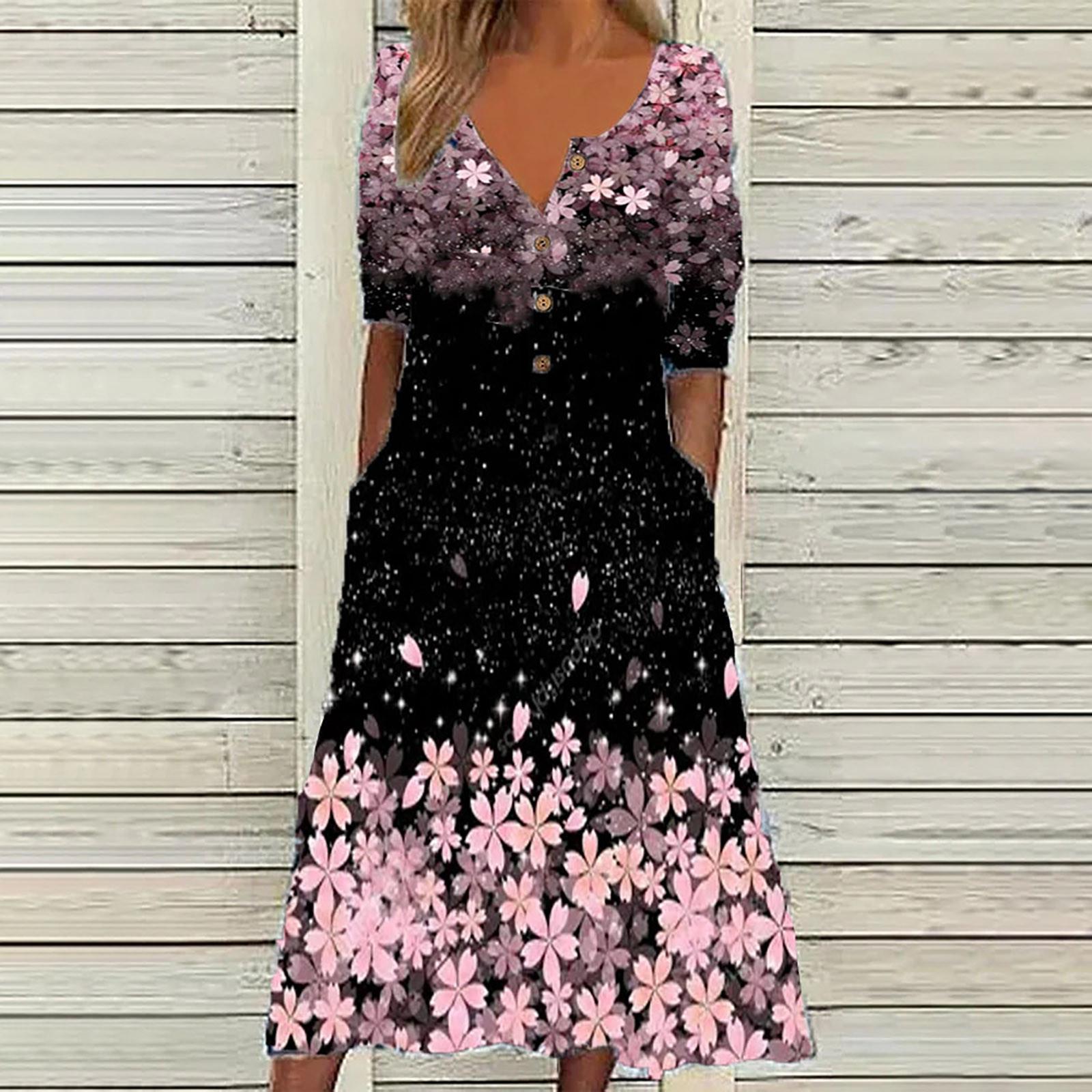 

Women’s Casual O-Neck Short-Sleeve Button Loose Summer 2022 Dress M чорний