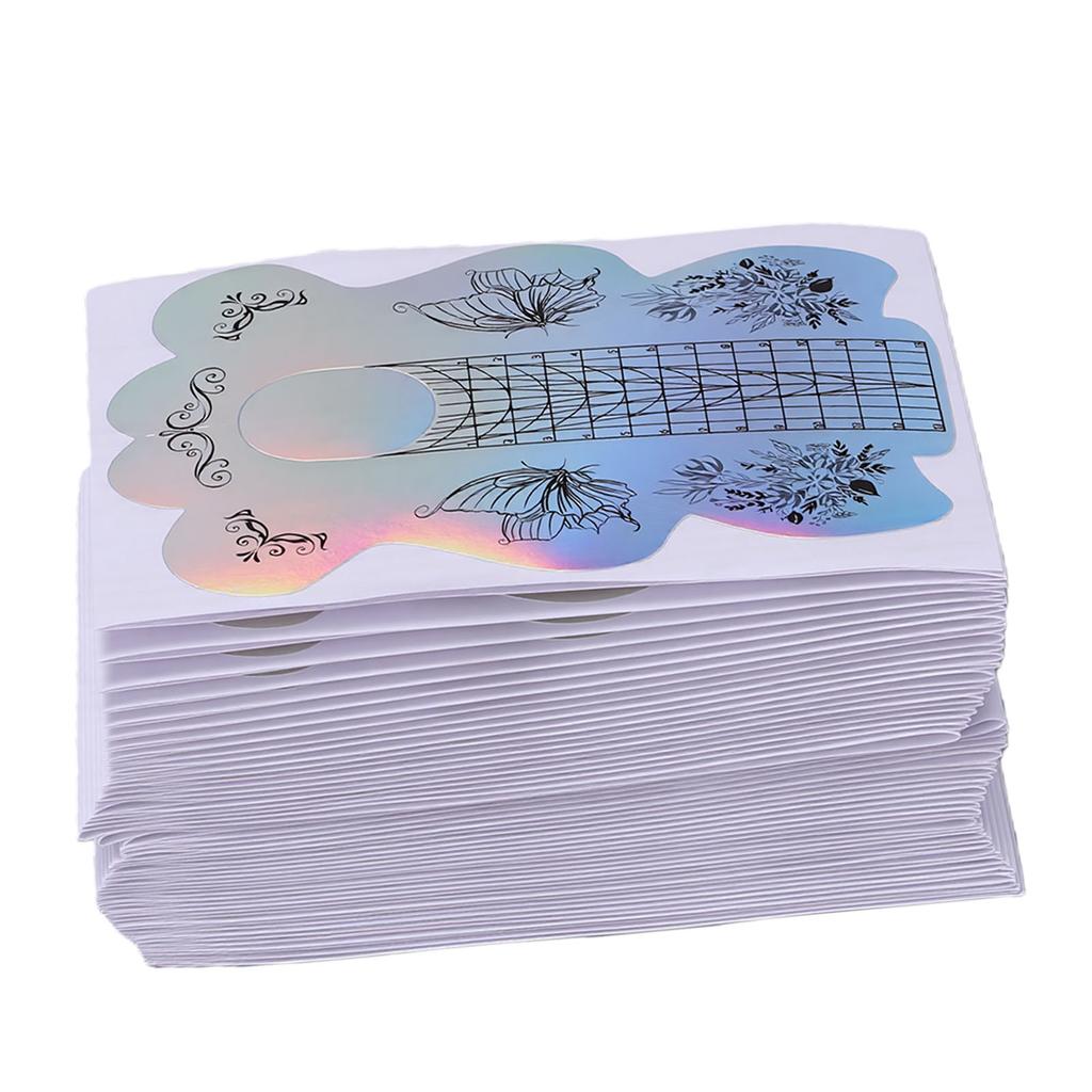 100 Pcs Nail Extension Forms   Length Acrylic Nail Forms Holographic Self Adhesive Clear Alignment Lines