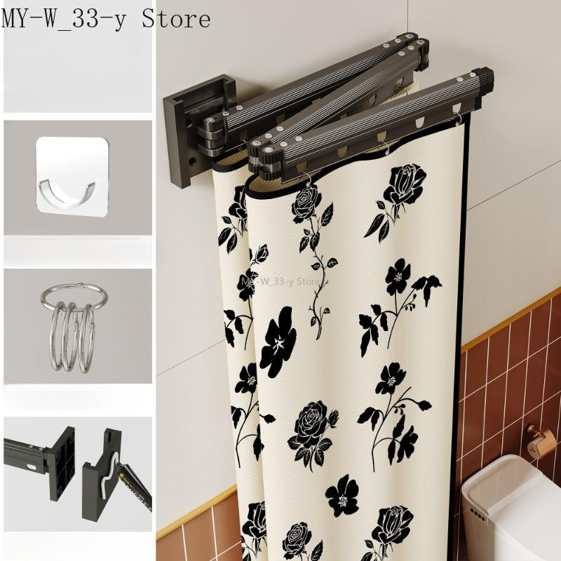 Foldable Waterproof Shower Curtain with Suction Cups No Drilling for Bathroom Partition Dry and Wet Separation EVA Curtain