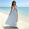 European and American New Fresh Holiday Style Big V-neck Striped Suspender Neck Halter Dress