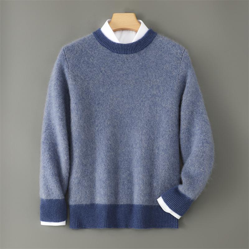 

Men s Business Round Neck 100% Wool Sweater - Seven-Stitch Thickened for Autumn/Winter Outerwear M