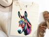 Donkey Portrait Shirt, Colorful Farm Animal Tee, Rainbow Mule TShirt, Vibrant Country Life Top, Bright Graphic Donkey Shirt