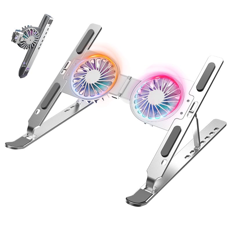 Laptop Cooling Stand with Cooling 2 Airflow USB LED and Two Cooling Height Aluminum Alloy Construction with 7 Adjustable Low and Compatible with and