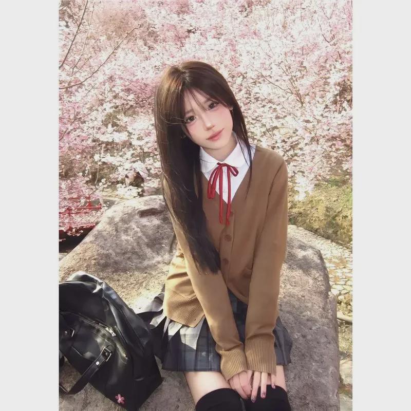 

Кавасима Оригинальный японский вязаный кардиган в студенческом стиле - однотонный свитер-куртка на осень/зиму XS