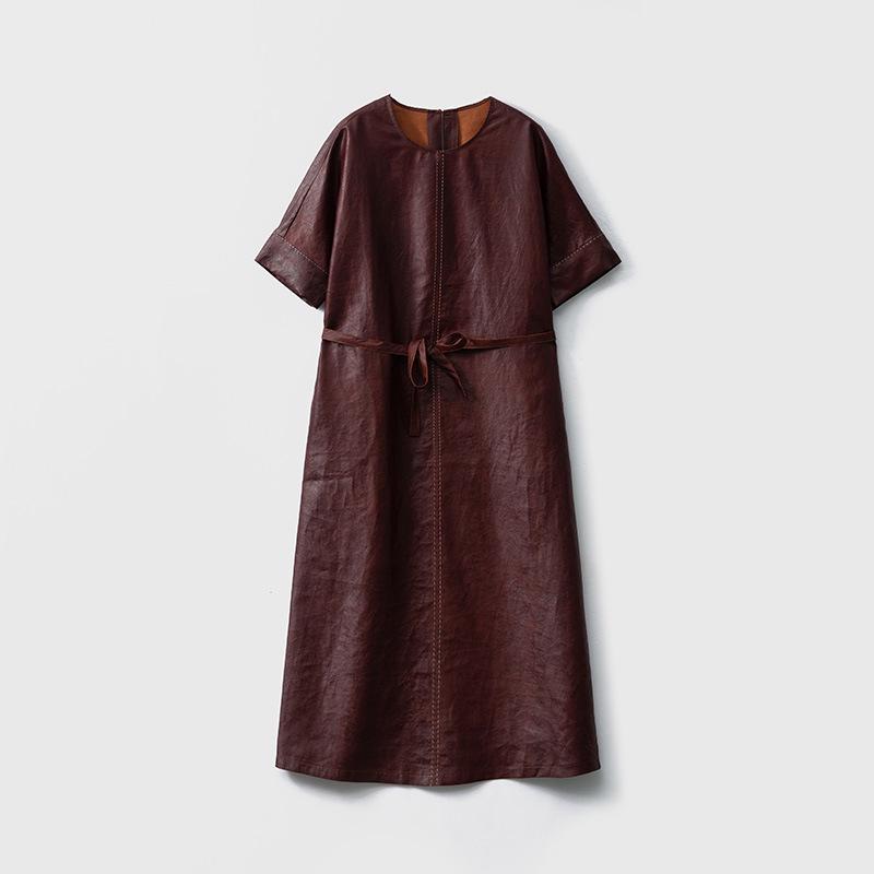 

Красное платье из шелка Сянъюньша для жирной кожи - Элегантный офисный стиль с дизайном на завязках и декоративной строчкой 3XL красный/коричневый