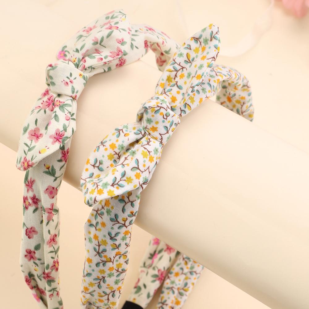 2Pcs Korean Knotted Bow Headbands Sweet Flower Hair Bands Floral Printed Head Hoop For Girls Children Tiara Diadem Accessories