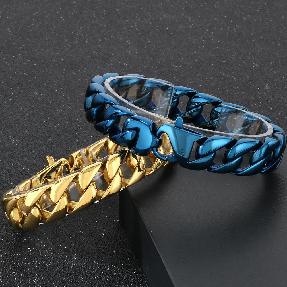 Vakuumplattiertes Curb Cuban Link Kettenglied Armband für Herren 15MM Rund Poliert Matt Titan Edelstahl Herren Armbänder Schmuck