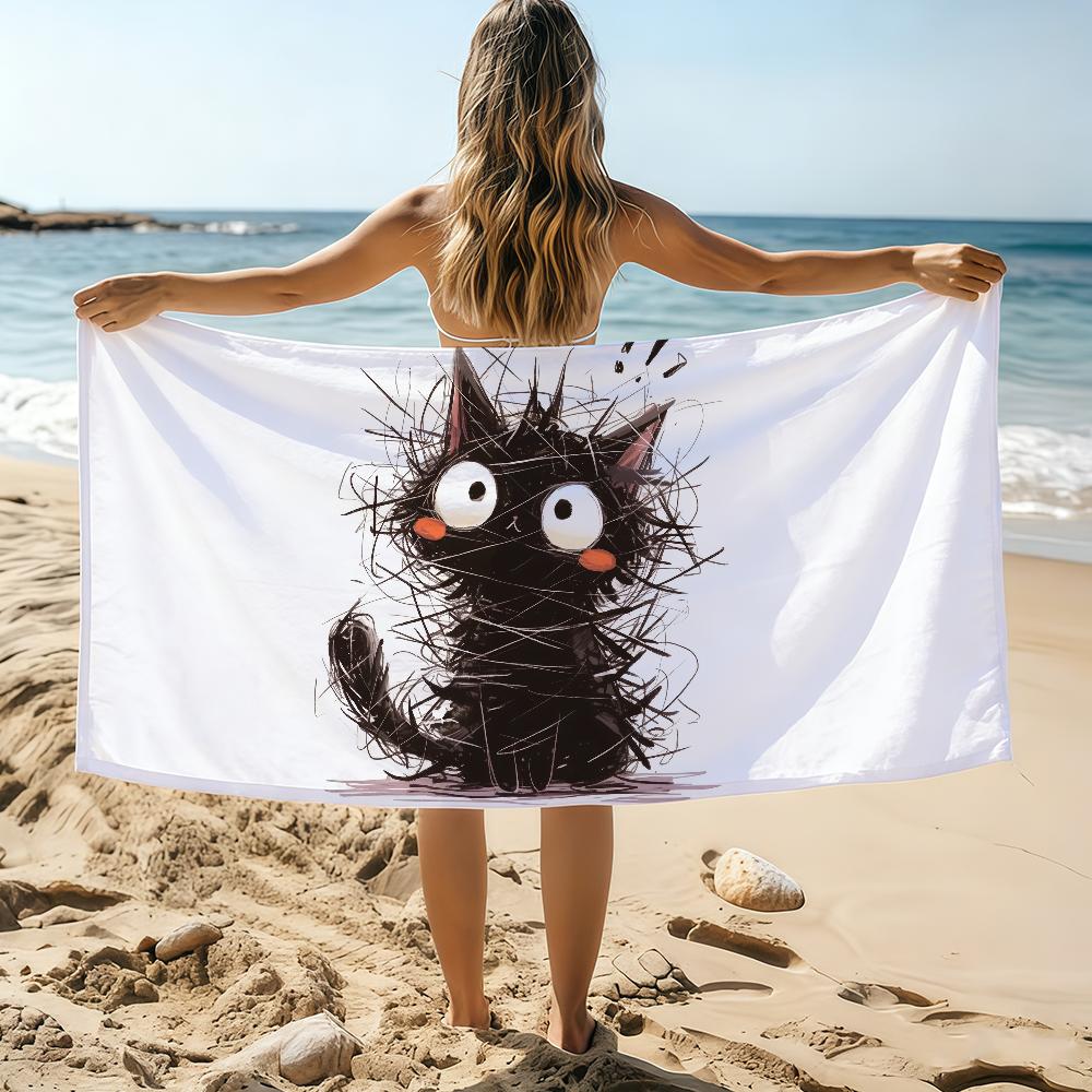 Skurriler Katzen-Kunst-Handtuch Strandtuch Übergröße Schnelltrocknendes Handtuch Saugfähig Weich Schwimm-Strandtücher für Männer Frauen