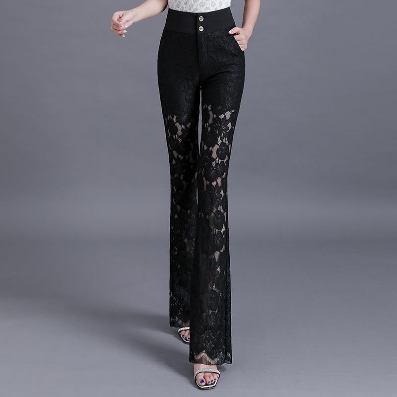 Women's High-Waisted Lace Wide-Leg Pants - Summer Bell Bottom Style