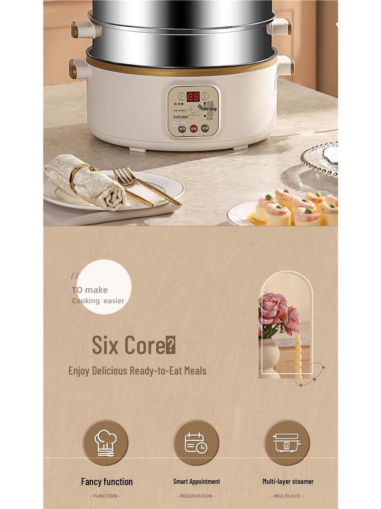 Wielofunkcyjny parowar elektryczny: Stal nierdzewna, Trójwarstwowy, Minutnik, do gotowania na parze, gotowania i duszenia