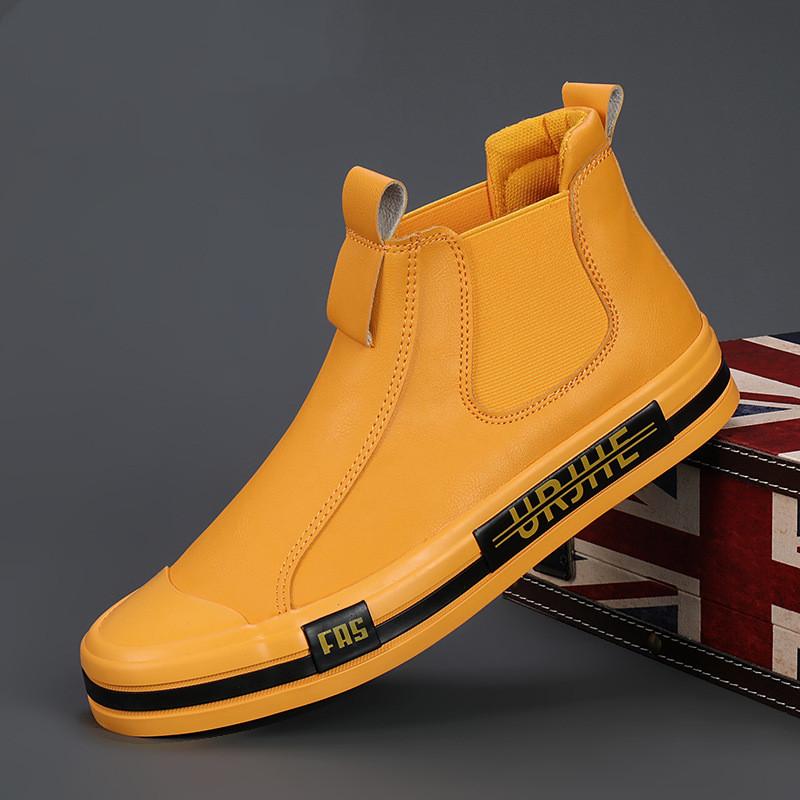 Autumn Leather Casual Sneakers Men Fashion Yellow Mens High Top Shoes Leather Moccasins Comfortable Loafers Shoes For Men 2024