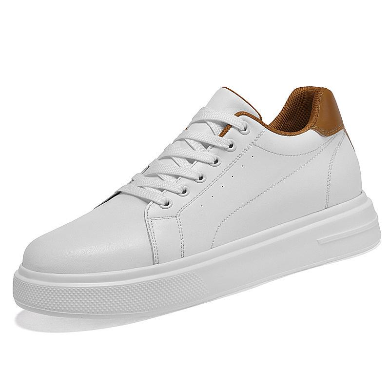 Pánské kožené tenisky zvyšující výšku o 8 cm - Bílé, Trendy silná podrážka, Prodyšné a ležérní sportovní styl