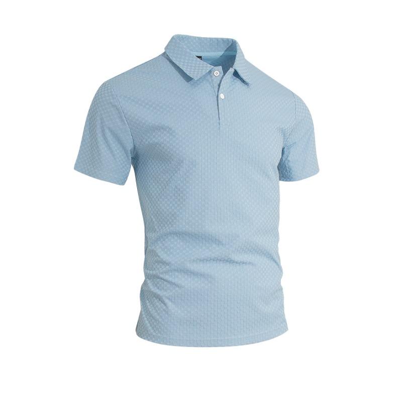 Mens Plaid Turn Down Collar Short Sleeve Polo Shirt Business Casual Basic Versatile Top