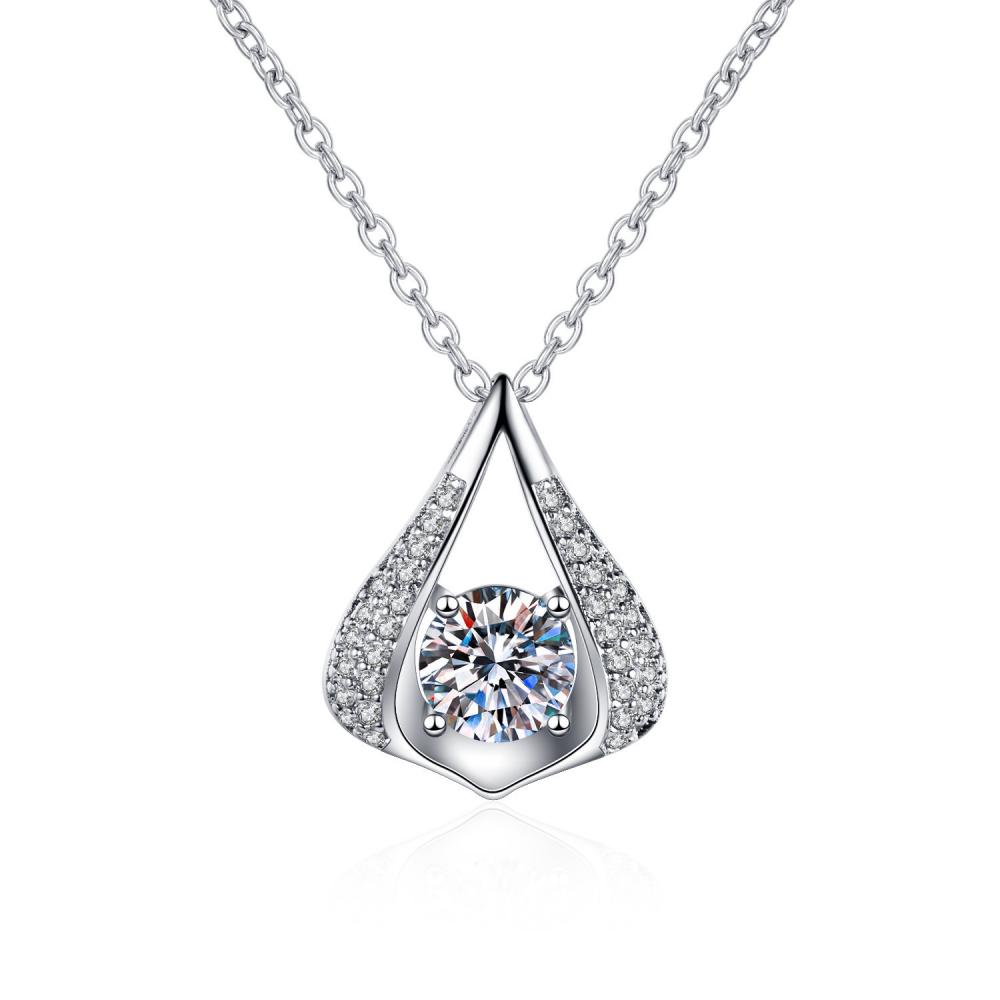 9252 Sterling Silver Water Drop Diamond-encrusted Zircon Pendant Necklace Birthday Party Anniversary Gift серебряный