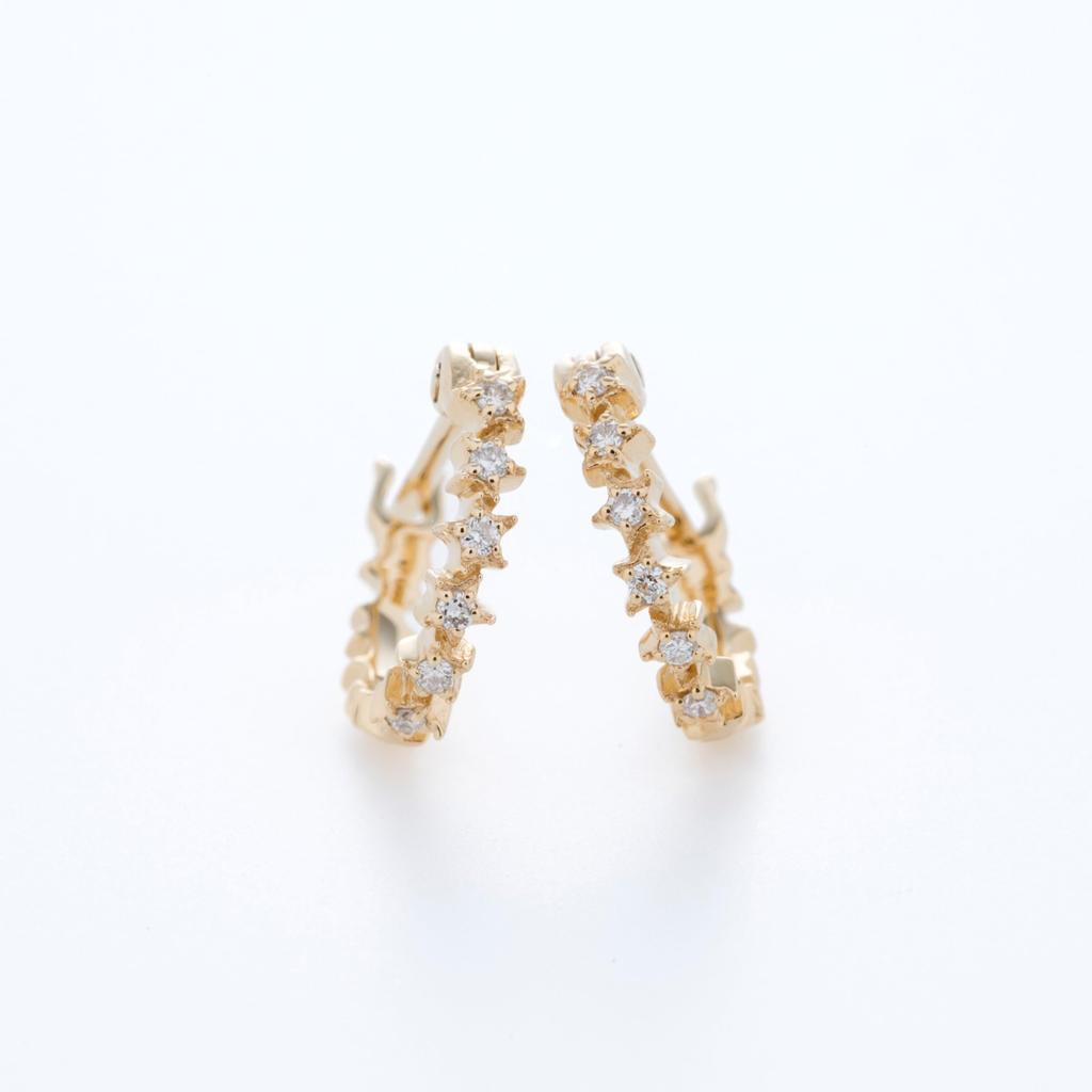 Sowi Stardust Hoop Earrings Gold K18 18K Gold Accessories Delicate Jewelry Gift Present (Yellow / Diamond) (April Birthstone/Star) 302E0084-1