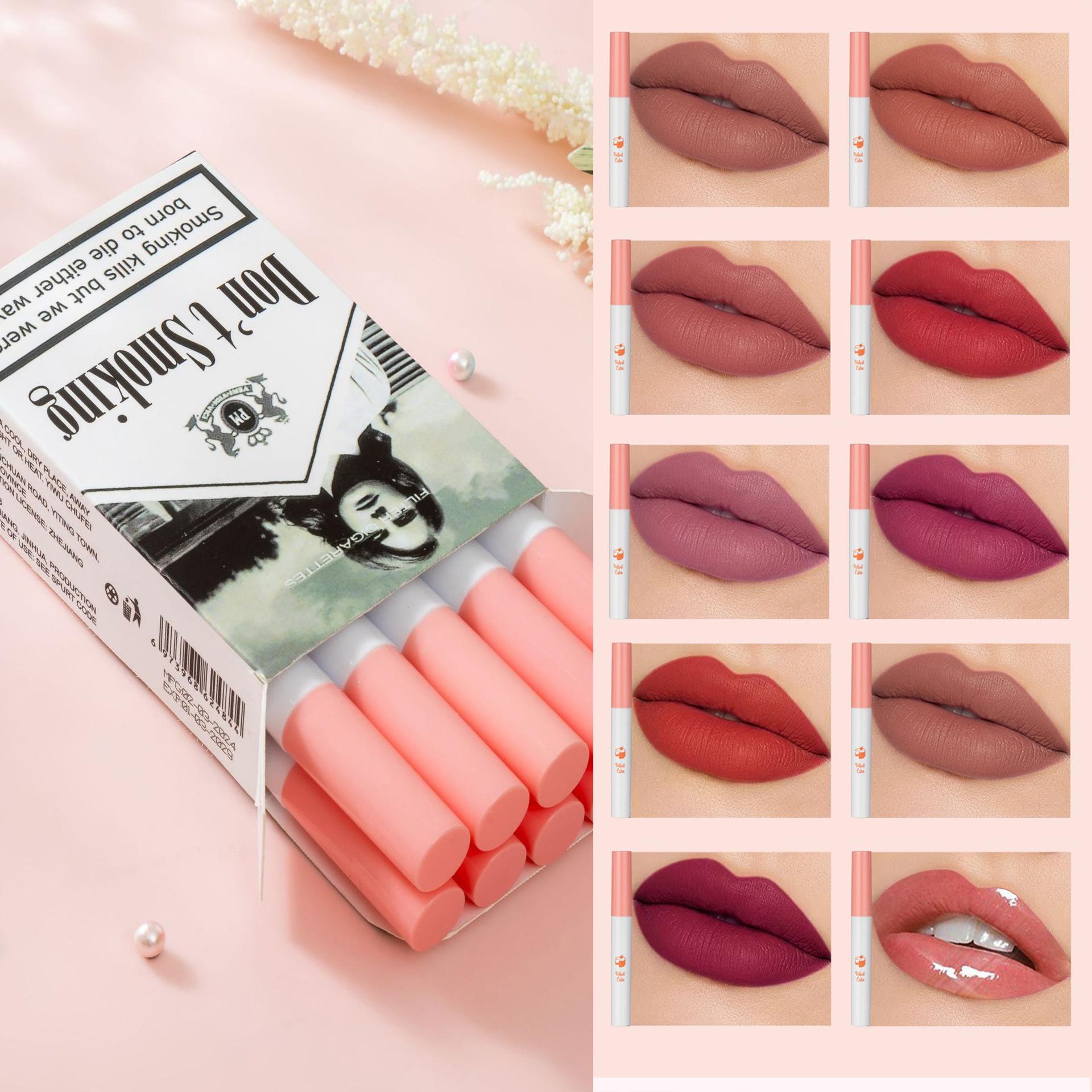 10 Kleuren Matte Lipgloss Kit Sigarettenbuisje Lippenstift 24 Uur Houdbaar Lip Tint Stain Set Waterdichte Glanzende Lipolie Make-up