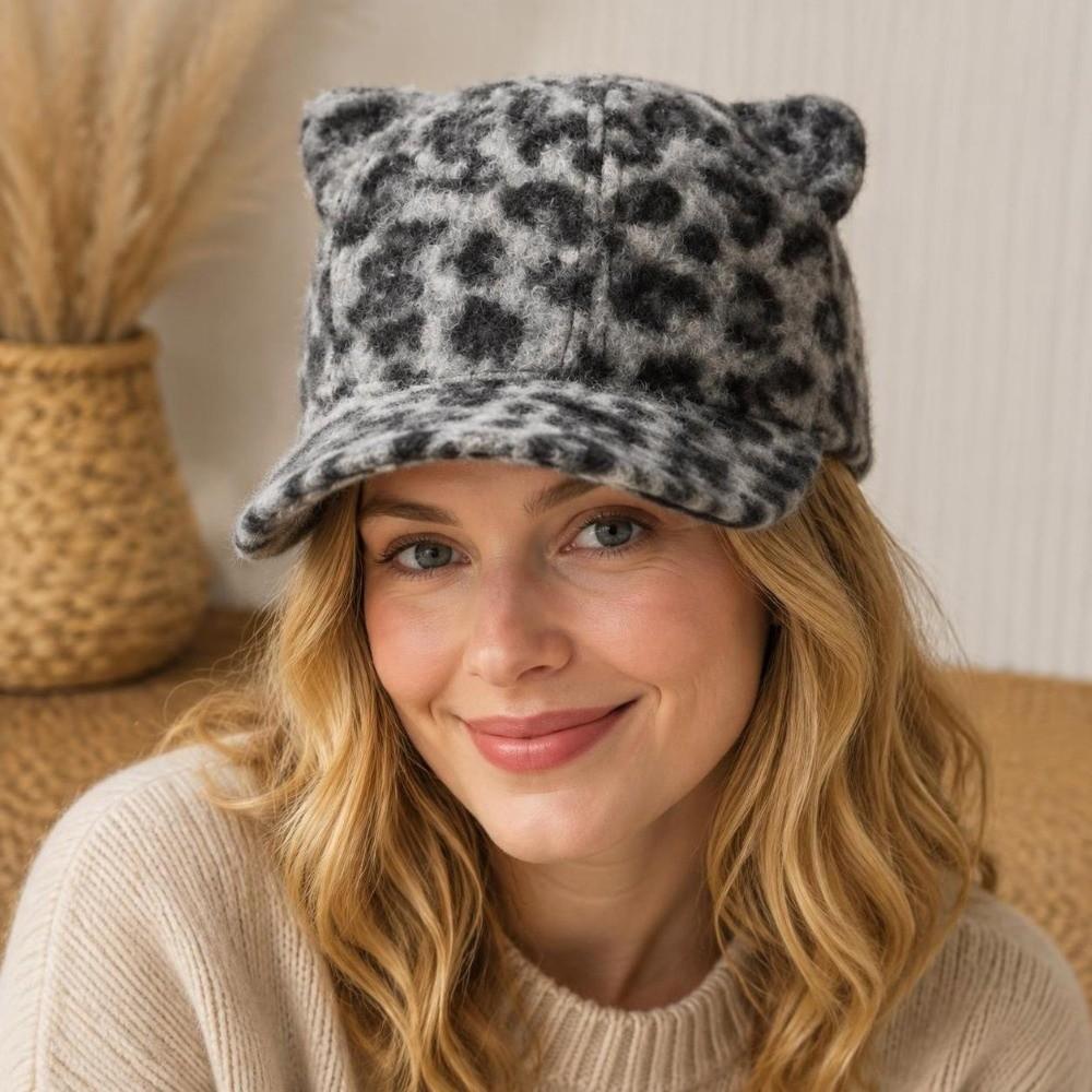 Thickened Baseball Cap Leopard Print Duckbill Cap Fashion Cat Ears Baseball Cap Autumn