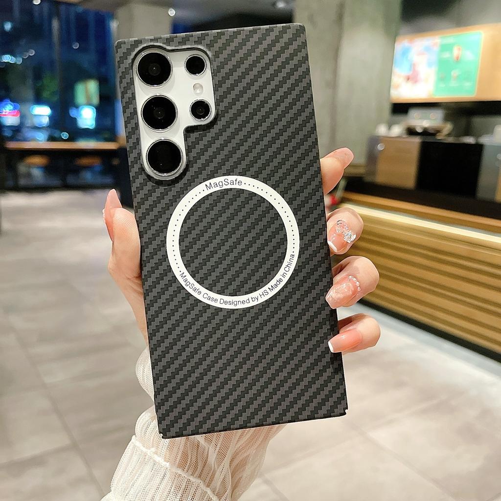 Applicable to Samsung S26Ultra magnetic mobile phone case carbon fiber pattern S25plus ultra-thin PC anti-drop s24 protective case