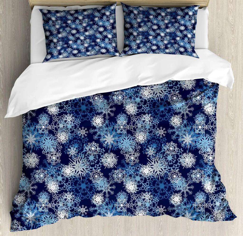 Comforter Winter Merry Xmas Theme Delicate Snowflakes Cold Freezing Weather Vintage Holiday Pattern Room Decorative Women Kids