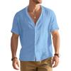 American Men's Summer Imitation Hemp Bamboo Short-sleeved Henry Shirt Loose Casual Trend Button Cardigan T-shirt Men's