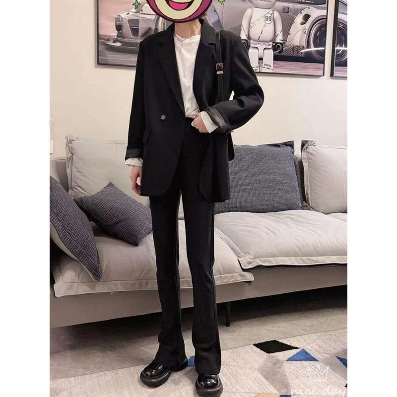 2026 Spring Plus Size High Waist Elastic Split Casual Pants for Women, Black Straight Narrow Leg Floor-Length Pants for Plus Size Women