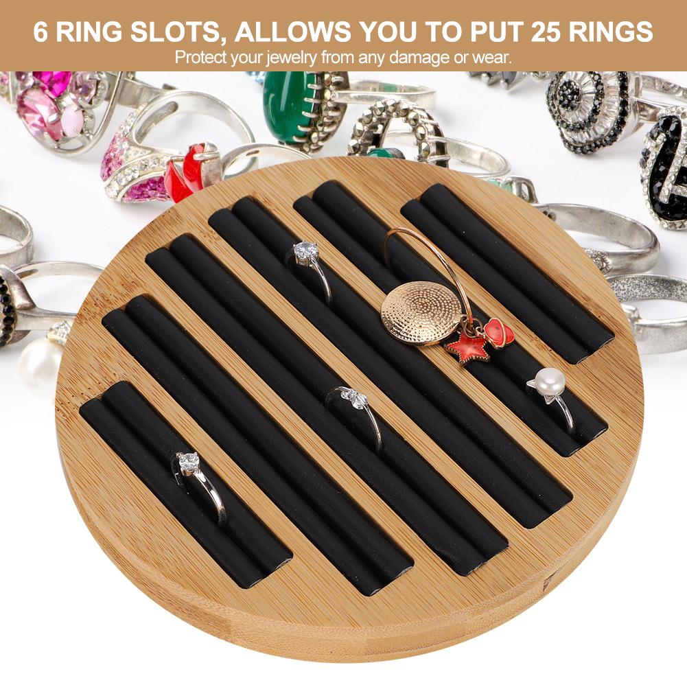 Bamboo Round Rings Holder Tray Showing Plate Jewelry Organizer Display for Store Shop