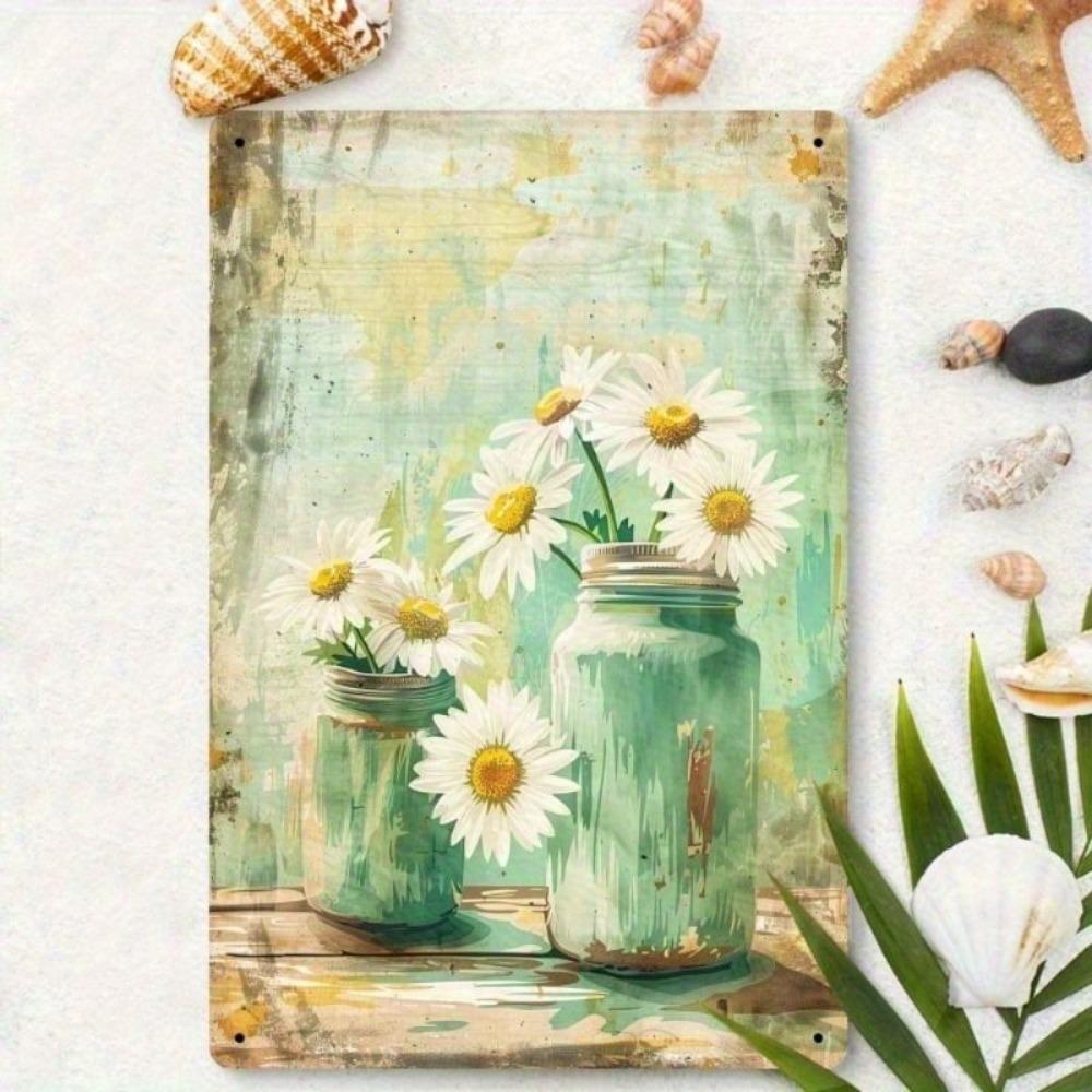 Tin Sign Daisy Flower in Glass Jar Wall Art Home Decor Metal Painting