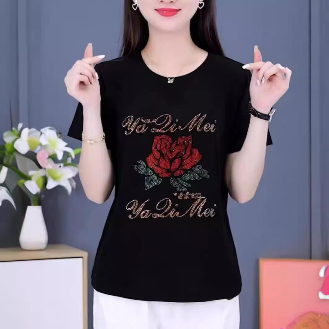 

Crew neck belly cover t-shirt women s summer fashion new age-reducing versatile short-sleeved top casual belly cover shirt M