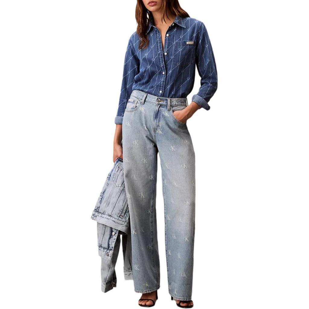 Calvin Klein Casual Comfortable Denim Letter Pointed Collar Long Sleeve Shirt Women shirts 47B702G-U5H