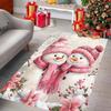 Christmas Snowman Print Area Rug with Pink Scarf - Non-Slip Crystal Velvet Carpet for Living Room, Kitchen, Bedroom, and Home De
