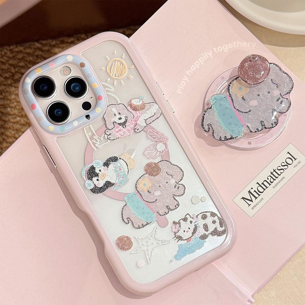 Magnetic 16 ProMax Suitable for IPhone 15 Cute Rotating Elephant Stand Apple 14 Mobile Phone Case 13 Acrylic