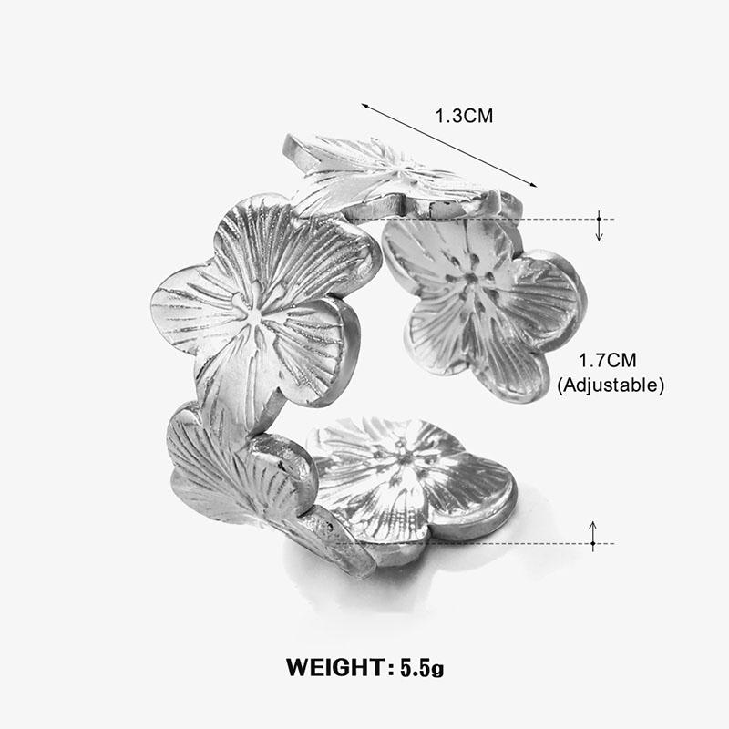 Stainless Steel Flower Adjustable Opening Rings Golden Plated Waterproof Finger Jewelry For Women Wedding Exquisite Gifts resizable