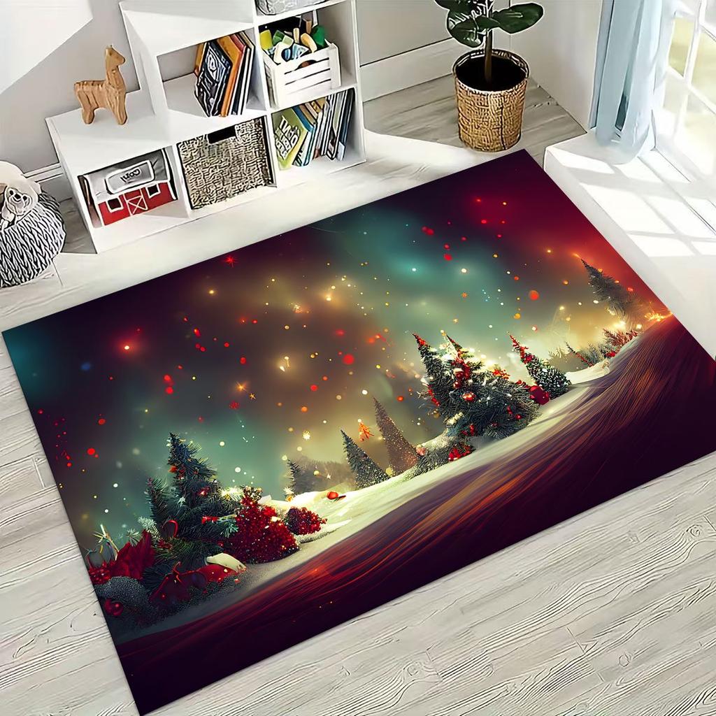 2026 New Merry Christmas Tree Santa Claus New Year Cartoon Carpet Rug for Bedroom Living Room Sofa Home Doormat Decor,Non-slip