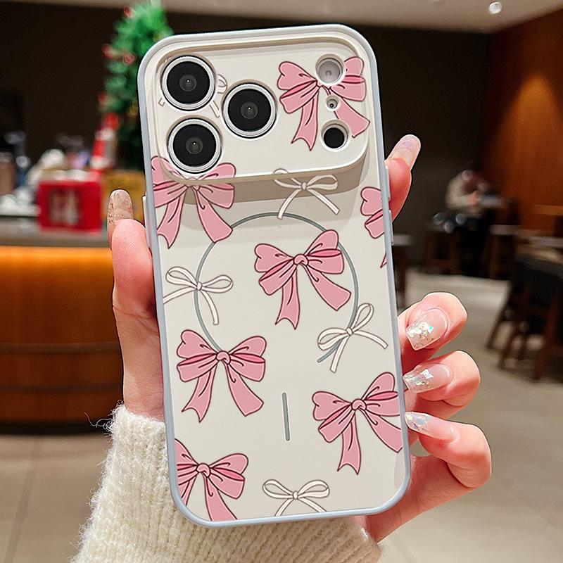 Magnético Para Magsafe Funda Para iPhone 17 Pro Max Patrón de Lazos Rosas Cubierta con Sensación de Piel Para iPhone 16 15 14 13 Pro Max
