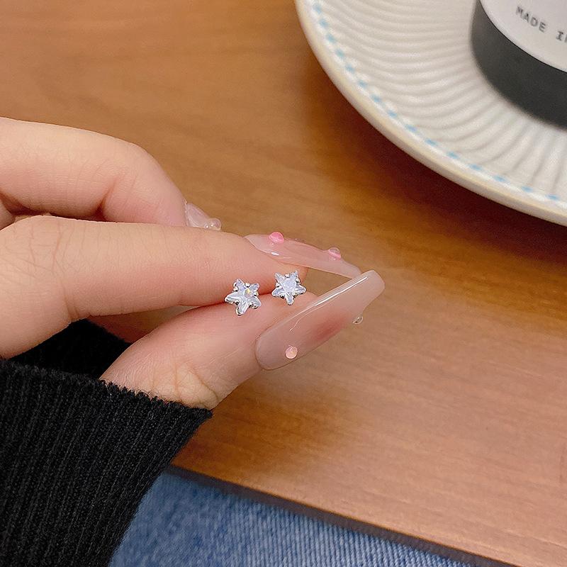Silver Needle Small Shining Zirconium Star Stud Earrings New Year s Earrings Design Earrings